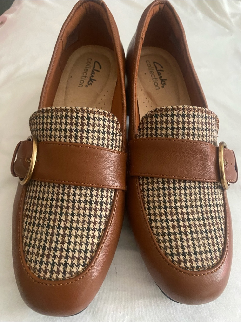 Clarks Brown Houndstooth Buckle Loafers